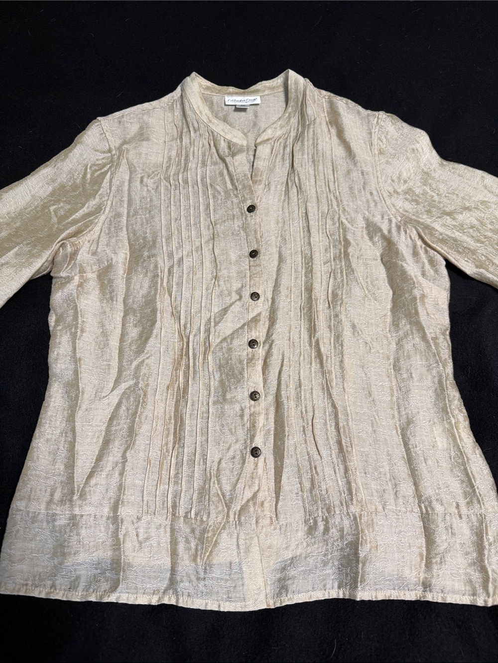 Coldwater Creek Champagne Pintuck Button-Down Shirt - Picture 2 of 4